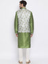 Vastramay Men's Green Floral Jacquard Jacket With Silk Kurta and Pyjama Set
